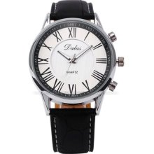 Dalas Roman Numerals White Dial Silver Case Men Leather Quartz Watch Dailyetrade