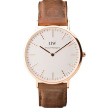 Daniel Wellington Mens Cardiff Classic Analog Stainless Watch - Brown Leather Strap - White Dial - 0110DW