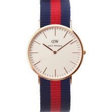 Daniel Wellington Mens Oxford Classic Analog Stainless Watch - Blue with Red Stripe Nylon Strap - White Dial - 0101DW