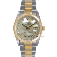 Datejust 16203 Steel & Gold Oyster Smooth Bezel MOP Diamond Dial