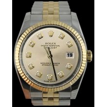 Datejust rolex gents watch SS & gold jubilee bracelet silver diamond dial