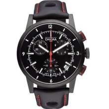 Davosa Rallye Chronograph Men's Quartz Watch With Black Dial Analogue Display And Black Leather Strap 16247655
