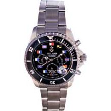 Del Mar 50213 Mens Nautical Flag Dial Miyota Chronograph Movement Watch - Black