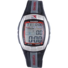 Diadora Men's Grey Dial Dual Time Black Rubber Digital Watch