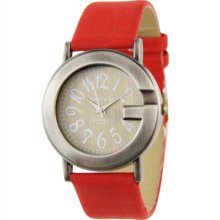 Dial Design Quartz Analog Watch for Women (Red) - Red - Leather