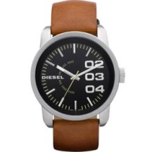 Diesel Brown Men's Analog Round Black Dial with Brown Leather Strap Watch