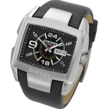 Diesel Mens Dz1215 Black Leather Strap Steel Case Retro Look Watch