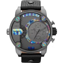 Diesel Mens SBA Chronograph Stainless Watch - Black Leather Strap - Gunmetal Dial - DZ7270