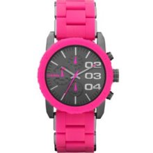 Diesel Pink Ladies Gunmetal Grey Stainless Steel and Pink Silicone Chronograph Watch