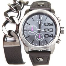 Diesel Women's Franchise 42Mm Face Dbl Wrap W/ Chain Link Watch Black