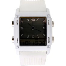 Digital + Analog Dual-Time Wrist Mens Watch with Weekday Display - White (2*CR1120)