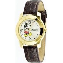 Disney Men's Gold Tone Mickey Mouse Collectors Brown Strap Watch ...