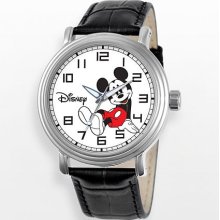 Disney Mickey Mouse Silver Tone Leather Watch