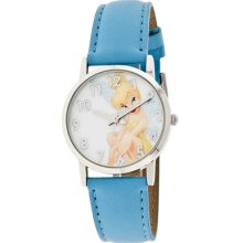 Disney Women's Tinkerbell Blue Glitter Watch, Simulated-Leather Strap