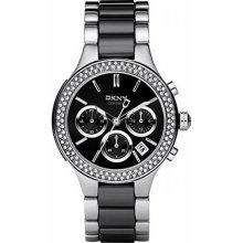 DKNY Ceramic Silver-tone with Glitz Black Dial Women's watch #NY8180