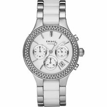 Dkny White Ceramic And Stainless Steel Chronograph Ladies Watch
