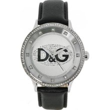 Docle & Gabbana Womens Primetime Crystal Analog Stainless Watch - Black Leather - Silver Dial - DW0503