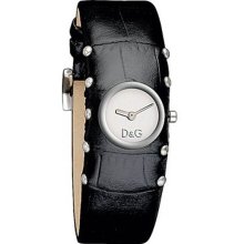 Dolce and Gabbana DW0351 Cottage Quartz Silver Tone Dial Black Leather Strap