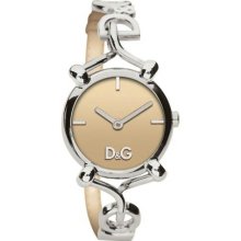 Dolce and Gabbana DW0684 Stainless Steel Flock Bangle Style Quartz Brown Dial Leather Strap