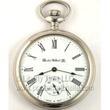 Dueber Watch Co Swiss Wind Up Pocket Watch Roman Polished Chrome OF