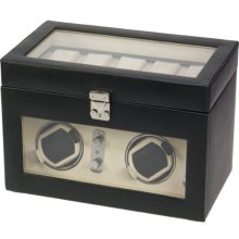 Dulwich Designs Black Leather Double Watch Rotator With Cream Lining