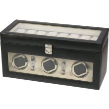 Dulwich Designs Black Leather Triple Watch Rotator With Cream Lining
