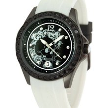 Ed Hardy Womens White Watch w Black Crystals