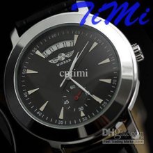 Elegant Mens Black Leather Date Second Dial Auto Watch