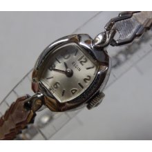 Elgin Ladies 17Jwl Swiss Made 10K White Gold Watch w/ Bracelet