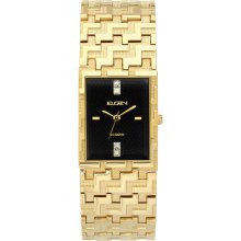 Elgin Ladies Watch w/Goldtone Case, Diamond Accent Black Dial and GT Bangle Band