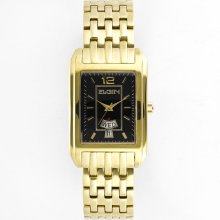 Elgin Mens Presidential Calendar Day/Date Watch in Goldtone with Black Dial