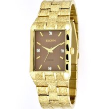 Elgin Mens Watch with Diamond Accents, Square Brown Dial and Goldtone Expansion Band