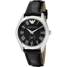 Emporio Armani Classic Collection Men's Quartz Watch With Black Dial Analogue Display And Black Leather Strap Ar0644