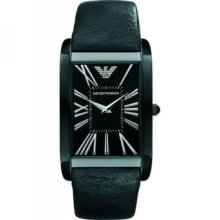 Emporio Armani Men's Black Dial Casing Leather Super Slim Watch Ar2060