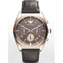 Emporio Armani Men's Rose Gold Chronograph Dial Brown Leather Watch Ar0371