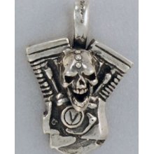 Evo Motor With Skull Hd Engine Sterling Silver Pendant