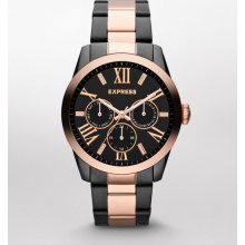 Express Womens Venice Multifunction Watch Rose And Hematite Rose Gold,