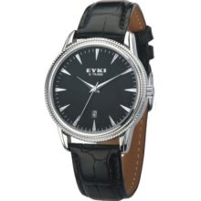 Eyki Black Leather Strap With Silver Dial And Date On Bottom Of Dial Watch Et38