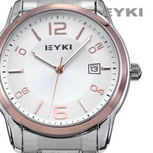 Eyki Vogue White Date Analog Stainless Steel Men Quartz Wrist Watch Dailyetrade