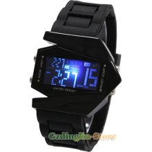 Fashion Airplane Led Digital Silicone Men Geneva Sports Watch Black White