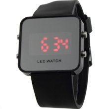 Fashion Color Storm Men Women Mirror Led Silicone Band Digital Watch Black Hs