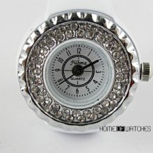 Fashion Crystal White Cute Gift Elastic Finger Ring Quartz Watch