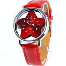 Fashion Girl Women Wrist Watch Red Watchband Red Star Dial 9729-2