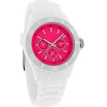 Fashion Ladies Hot Pink Dial White Jelly Bean Rubber Band Quartz Watch ZRT8021