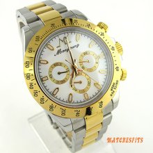 Fashion Style Men's Luxury Solid Stainless Steel 6 Hands Quartz Wrist Watch