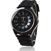 Fashionable Quartz Wrist Watch Black with Silicone Band