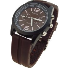 Fashionable Rubber Band Sports Wrist Watch (Brown) - Brown - Metal