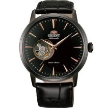 FDB08002B Orient Automatic Black Leather Gents Semi-Skeleton Watch