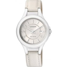 FE1020-02W - Citizen Eco-drive Ladies Silver Dial White Leather 50m Watch