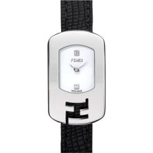 Fendi 'Chameleon' Leather Strap Watch Silver/ Black